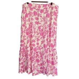 LC Lauren Conrad Pink Floral Tiered Midi Skirt Linen Blend Plus Size 1X NWOT